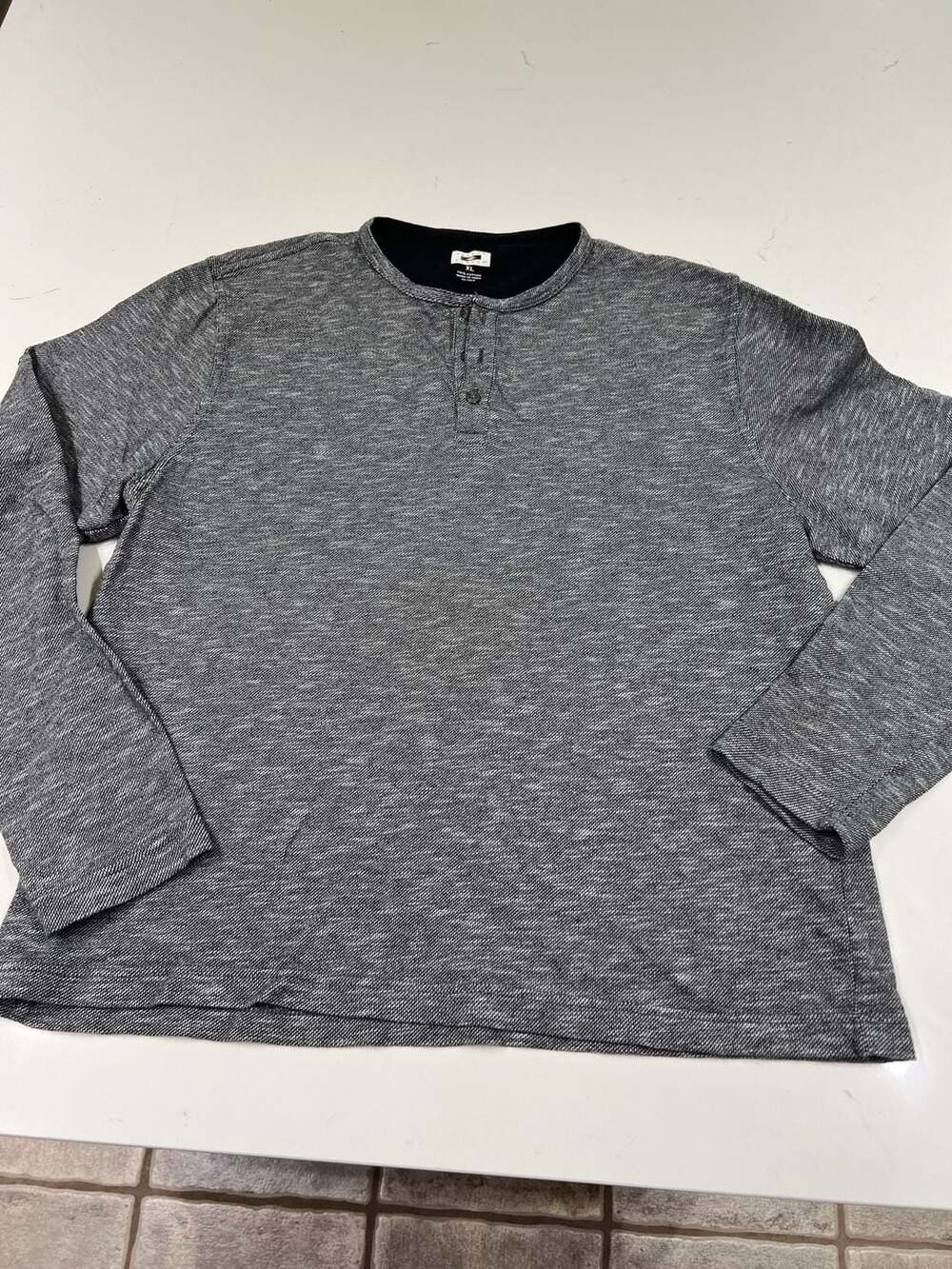 Joseph Abboud Men's Marled Grey Long Sleeve  100% Cotton Henley Shirt Size XL